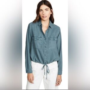 Bella Dahl Button Down Utility Blue Drawstring Shirt